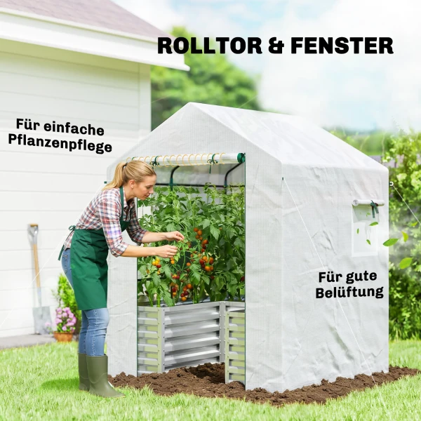 Tomatenkas Foliekas Met Verhoogd Bed Roldeur Venster Schuin Dak 141 X 141 X 190 Cm Wit