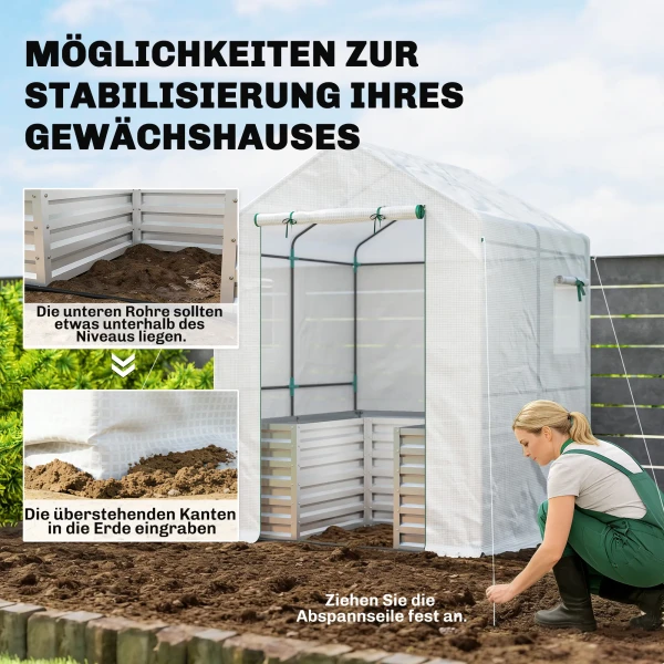 Tomatenkas Foliekas Met Verhoogd Bed Roldeur Venster Schuin Dak 141 X 141 X 190 Cm Wit