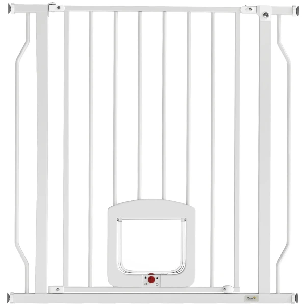 Traphekje Deurhekje Met Kattenluik Zonder Boren 75 85 Cm Van Staal Voor Honden, Trappen, Deur, Wit
