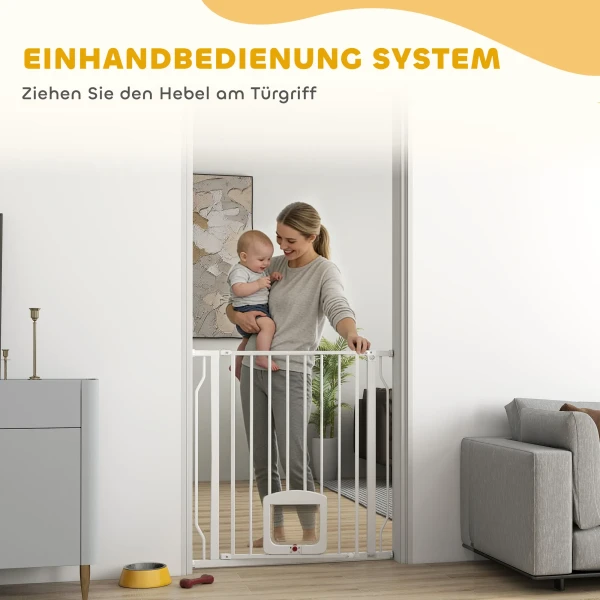 Traphekje Deurhekje Met Kattenluik Zonder Boren 75 85 Cm Van Staal Voor Honden, Trappen, Deur, Wit