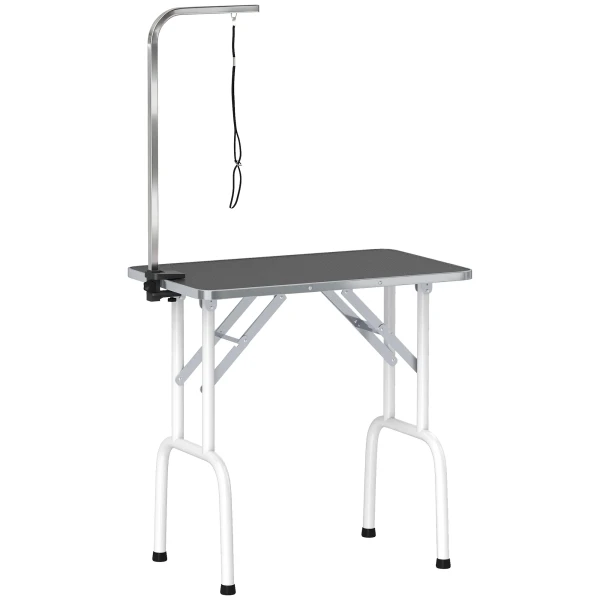 Trimtafel Voor Honden Hondenverzorgingstafel Met Lus Inklapbaar Stalen Poten Antislip Tafelblad 81x48,5x80 Cm Zwart
