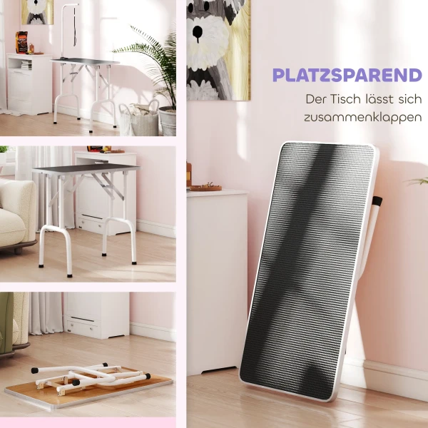 Trimtafel Voor Honden Hondenverzorgingstafel Met Lus Inklapbaar Stalen Poten Antislip Tafelblad 81x48,5x80 Cm Zwart