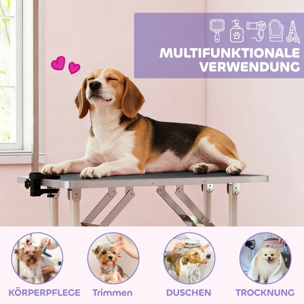 Trimtafel Voor Honden Hondenverzorgingstafel Met Lus Inklapbaar Stalen Poten Antislip Tafelblad 81x48,5x80 Cm Zwart
