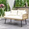 Tuinbank Met Kussens 2 zits Bank Buiten Balkon Bank Rieten Bank Polyrattan 115 X 61 X 82 Cm Natuurhout