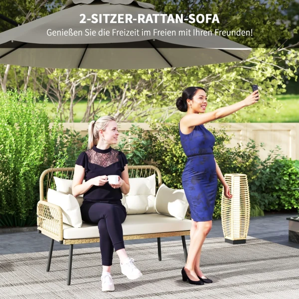 Tuinbank Met Kussens 2 zits Bank Buiten Balkon Bank Rieten Bank Polyrattan 115 X 61 X 82 Cm Natuurhout