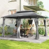 Tuinpaviljoen 3x4 M Met Afneembare Gordijnen, Dubbel Dak En Metalen Frame, Donkergrijs