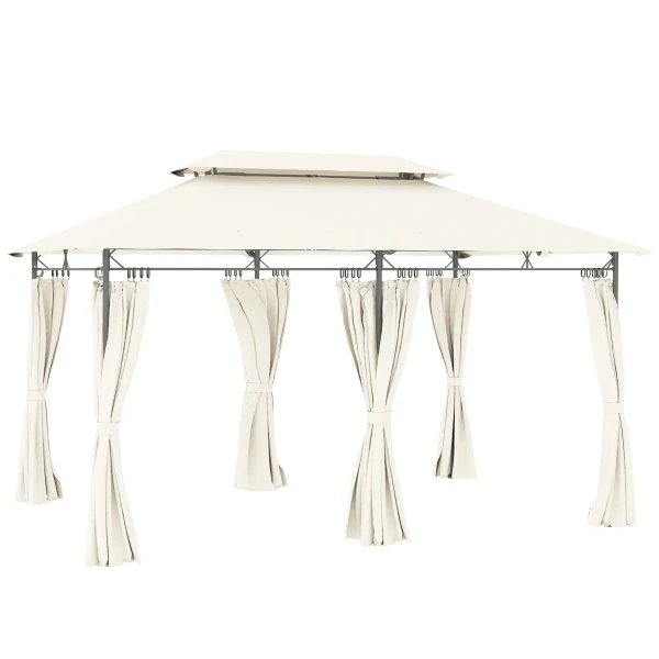 Tuinpaviljoen Met Dubbel Dak, 6 Zijkanten, Waterafstotend, Voor Tuin Terras, 4x3 M, Crèmewit