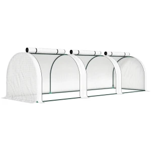 Tunnelkas, 3 Ramen Met Ritssluiting, Stalen Frame, Robuuste Zeildoek, 295 X 100 X 80 Cm, Wit