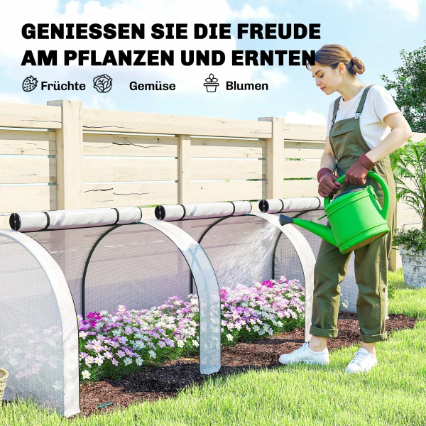 Tunnelkas, 3 Ramen Met Ritssluiting, Stalen Frame, Robuuste Zeildoek, 295 X 100 X 80 Cm, Wit