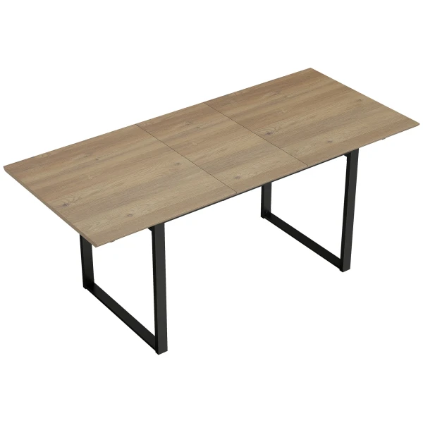 Uitschuifbare Eettafel Voor 6 8 Personen, 140 180 Cm, Rechthoekige Keukentafel Met Stalen Basis, Natuurhout+Zwart