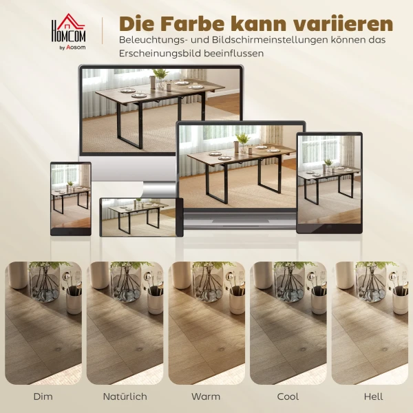 Uitschuifbare Eettafel Voor 6 8 Personen, 140 180 Cm, Rechthoekige Keukentafel Met Stalen Basis, Natuurhout+Zwart