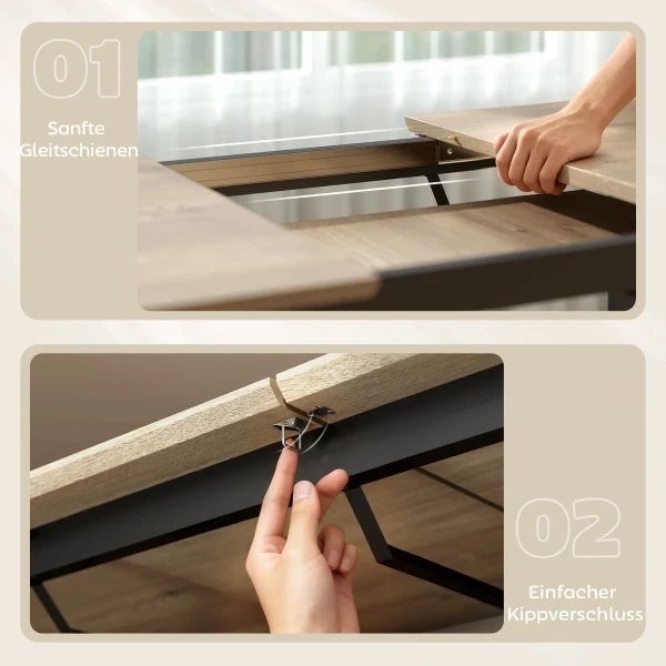 Uitschuifbare Eettafel Voor 6 8 Personen, 140 180 Cm, Rechthoekige Keukentafel Met Stalen Basis, Natuurhout+Zwart