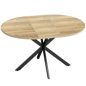 Uitschuifbare Ronde Eettafel Voor 4 6 Personen, 100 135 Cm, Keukentafel Met X vormige Stalen Voet, Natuurhout, Zwart