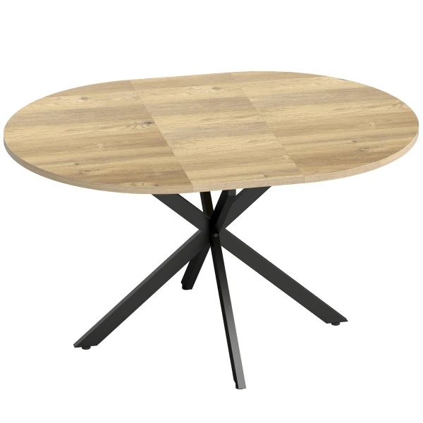 Uitschuifbare Ronde Eettafel Voor 4 6 Personen, 100 135 Cm, Keukentafel Met X vormige Stalen Voet, Natuurhout, Zwart