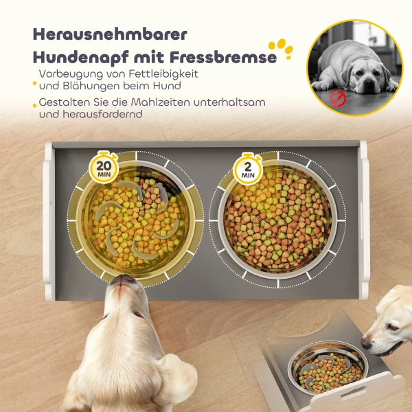 Verhoogde Hondenkom Met Opbergkast, 2 Kommen Met Anti slip Ringen, 60 X 30 X 35,5 Cm, Wit