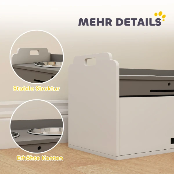 Verhoogde Hondenkom Met Opbergkast, 2 Kommen Met Anti slip Ringen, 60 X 30 X 35,5 Cm, Wit