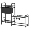Verhoogde Hondenkom Verstelbare Voerbak Met Opbergruimte Waterbak 2 X 800ml Roestvrijstalen Kommen 89,5x27x74 Cm Zwart
