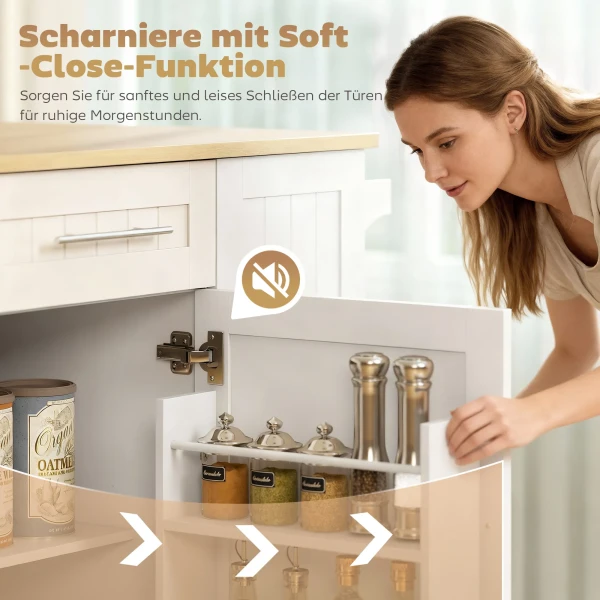 Verrijdbaar Keukeneiland, Uitbreidbaar Oppervlak, Kastdeuren, Lades, Handdoekhouder, Keukenwagen Van MDF, Wit