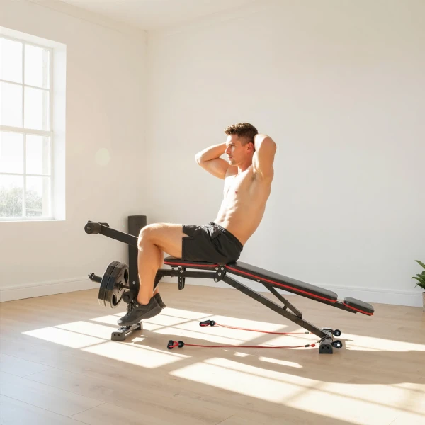 Verstelbare Halterbank Tot 300 Kg 3 In 1 Trainingsbank Met Wielen, Beenstrekker, Curlpult, Hoofdsteun, Weerstandsbanden