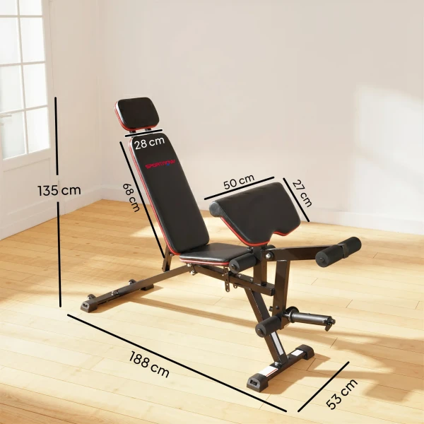 Verstelbare Halterbank Tot 300 Kg 3 In 1 Trainingsbank Met Wielen, Beenstrekker, Curlpult, Hoofdsteun, Weerstandsbanden