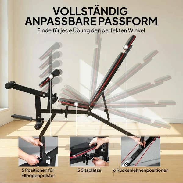 Verstelbare Halterbank Tot 300 Kg 3 In 1 Trainingsbank Met Wielen, Beenstrekker, Curlpult, Hoofdsteun, Weerstandsbanden