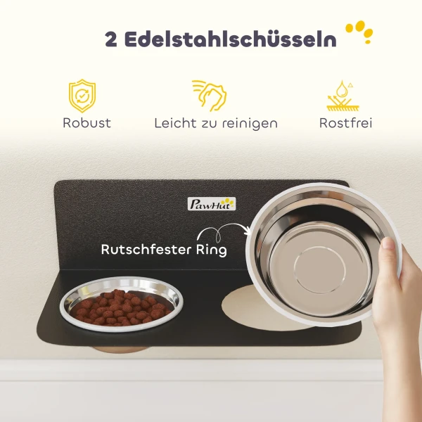Verstelbare Hondenkom Wandvoerbak Met 2 X 800ml Roestvrijstalen Kommen 42 X 23,5 X 14 Cm Zwart