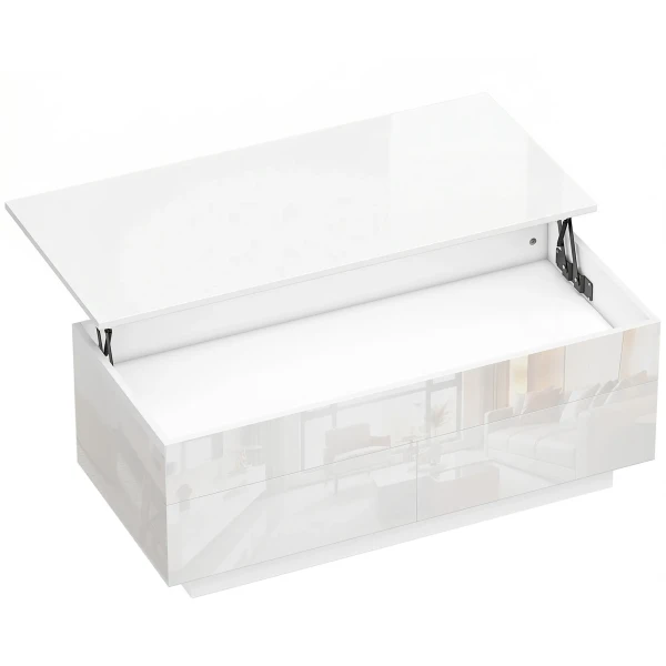 Verstelbare Salontafel, Moderne Woonkamertafel Met Verborgen Opbergruimte En 2 Lades, Hoogglans Wit