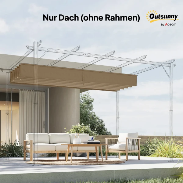 Vervangend Dak Voor 3 X 3 M Pergola, Intrekbaar, Met Regenafvoergaten, Weerbestendig, Polyester, Bruin
