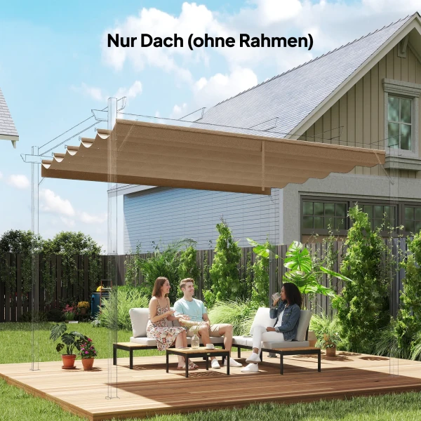 Vervangend Dak Voor 3 X 3 M Pergola, Intrekbaar, Met Regenafvoergaten, Weerbestendig, Polyester, Bruin