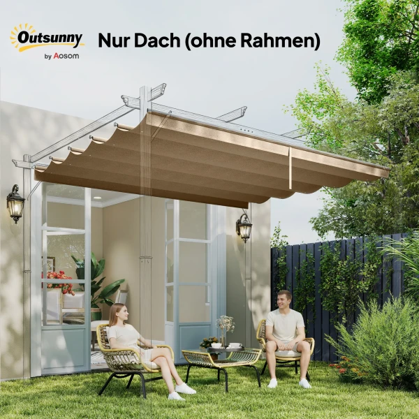 Vervangend Dak Voor 3 X 3 M Pergola, Intrekbaar, Met Regenafvoergaten, Weerbestendig, Polyester, Bruin