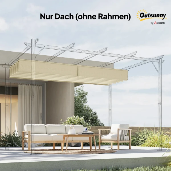 Vervangend Dak Voor 3 X 3 M Pergola, Intrekbaar, Met Regenafvoergaten, Weerbestendig, Polyester, Crèmewit