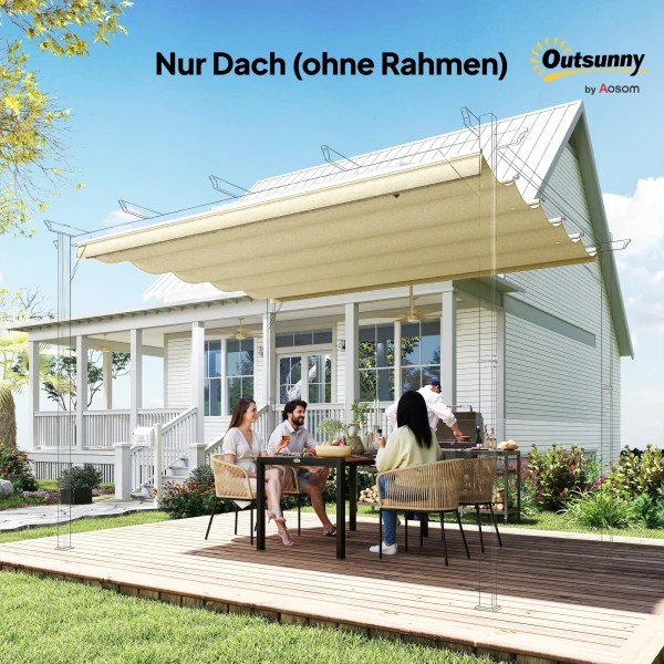 Vervangend Dak Voor 3 X 3 M Pergola, Intrekbaar, Met Regenafvoergaten, Weerbestendig, Polyester, Crèmewit