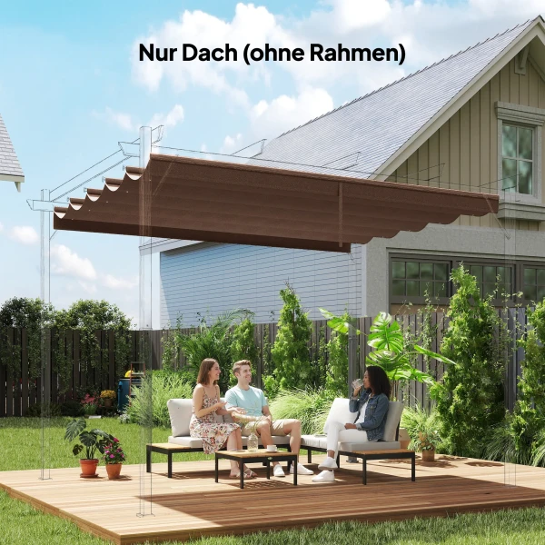Vervangend Dak Voor 3 X 3 M Pergola, Intrekbaar, Met Regenafvoergaten, Weerbestendig, Polyester, Koffie