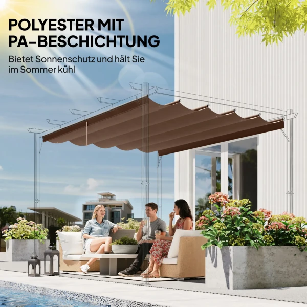 Vervangend Dak Voor 3 X 3 M Pergola, Intrekbaar, Met Regenafvoergaten, Weerbestendig, Polyester, Koffie