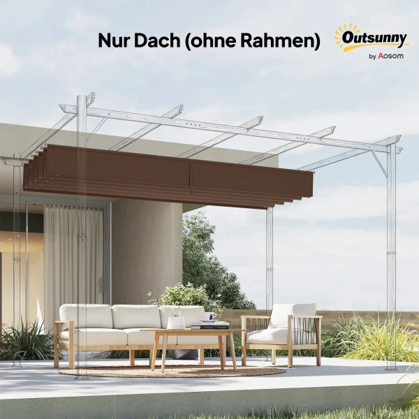 Vervangend Dak Voor 4 X 3 M Pergola, Intrekbaar, Met Regenafvoergaten, Weerbestendig, Polyester, Koffie