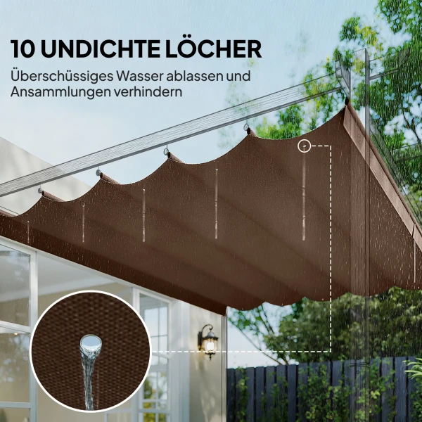 Vervangend Dak Voor 4 X 3 M Pergola, Intrekbaar, Met Regenafvoergaten, Weerbestendig, Polyester, Koffie