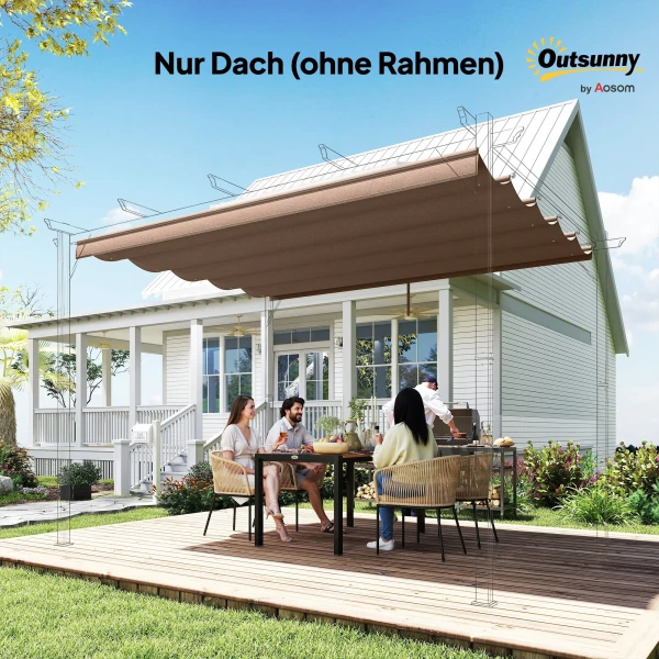 Vervangend Dak Voor 4 X 3 M Pergola, Intrekbaar, Met Regenafvoergaten, Weerbestendig, Polyester, Koffie