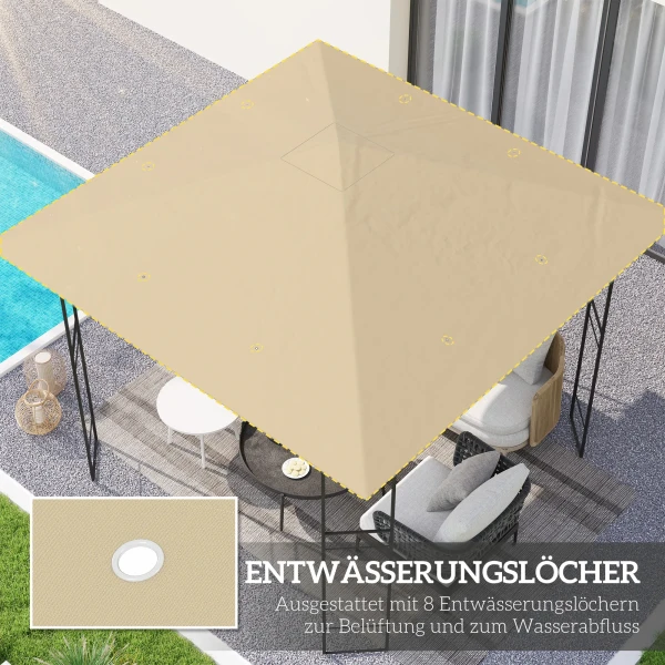 Vervangend Dak Voor Paviljoen 3 X 3 M Waterafstotend Paviljoendak UPF30+ Vervanghoes Oxford stof, 370 G/m², Beige