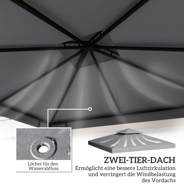 Vervangend Dak Voor Paviljoen 3 X 3 M Waterdicht Paviljoendak Met Dubbel Dak Afvoergaten Lichtgrijs