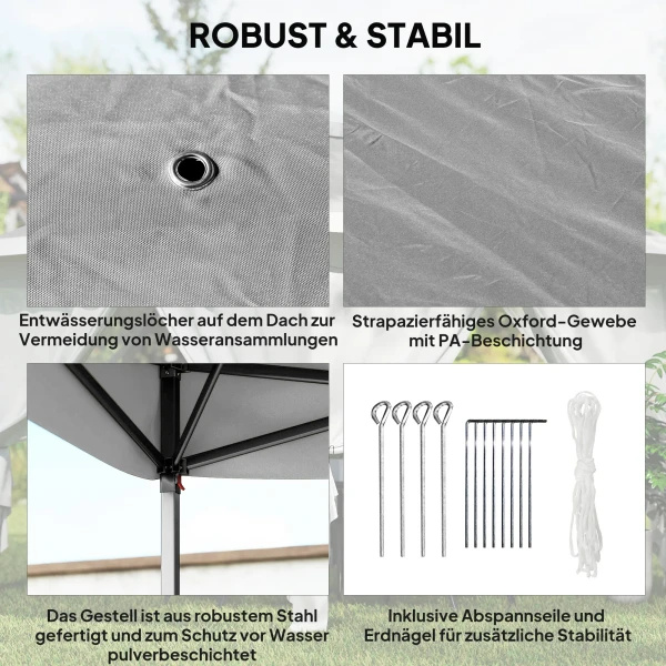 Vouwpaviljoen, Tuinpaviljoen, Metaal En Stofzeil, Netgordijnen, Afvoergaten, 330L X 330B X 288H Cm, Grijs
