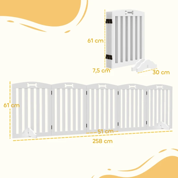 Vrijstaand Hondenscherm Met Steunvoeten, Voor Deuropening, Gang, Trap, 258 X 30 X 61 Cm, Wit