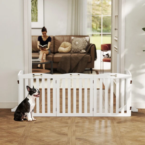 Vrijstaand Hondenscherm Met Steunvoeten, Voor Deuropening, Gang, Trap, 258 X 30 X 61 Cm, Wit