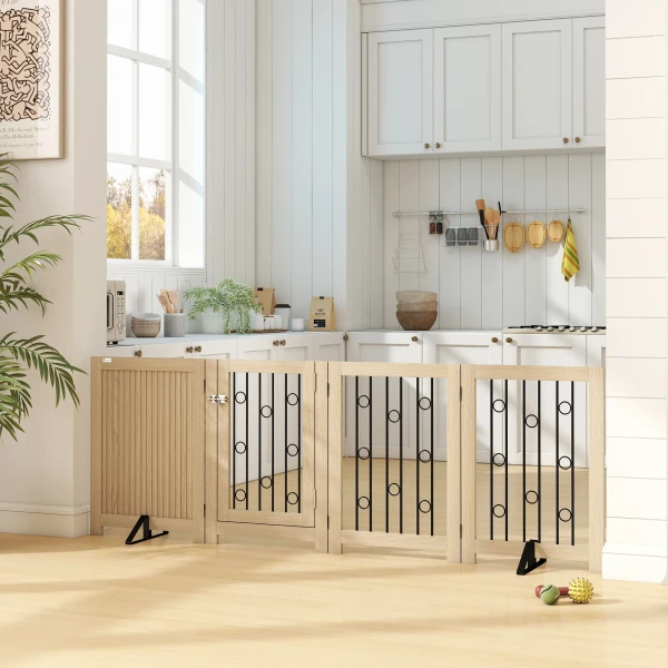 Vrijstaand Huisdierhek, Hondenhek Met Deur, 4 Panelen, Voor Gang, Trap, Deurkozijn, MDF, Staal