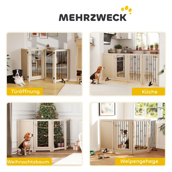 Vrijstaand Huisdierhek, Hondenhek Met Deur, 4 Panelen, Voor Gang, Trap, Deurkozijn, MDF, Staal