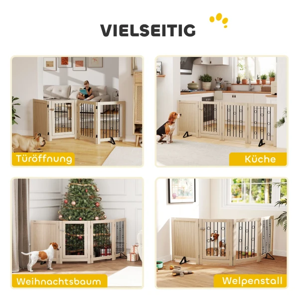 Vrijstaand Huisdierhek, Hondenhek Met Deur, 4 Panelen, Voor Gang, Trap, Deurkozijn, MDF, Staal