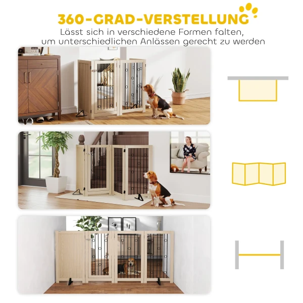 Vrijstaand Huisdierhek, Hondenhek Met Deur, 4 Panelen, Voor Gang, Trap, Deurkozijn, MDF, Staal