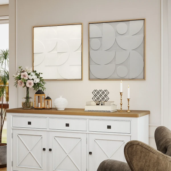 Wanddecoratie 3D 2 delige Set Geometrische Wanddecoratie Modern Wanddecor Voor Woonkamer, Gang, 80 X 3,5 X 80 Cm, Wit