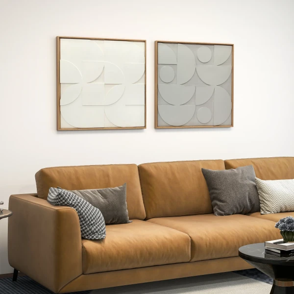 Wanddecoratie 3D 2 delige Set Geometrische Wanddecoratie Modern Wanddecor Voor Woonkamer, Gang, 80 X 3,5 X 80 Cm, Wit