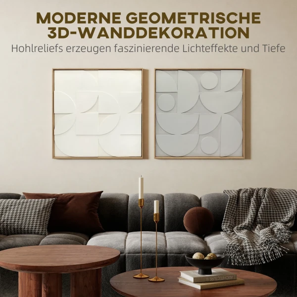 Wanddecoratie 3D 2 delige Set Geometrische Wanddecoratie Modern Wanddecor Voor Woonkamer, Gang, 80 X 3,5 X 80 Cm, Wit