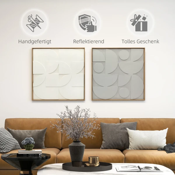 Wanddecoratie 3D 2 delige Set Geometrische Wanddecoratie Modern Wanddecor Voor Woonkamer, Gang, 80 X 3,5 X 80 Cm, Wit